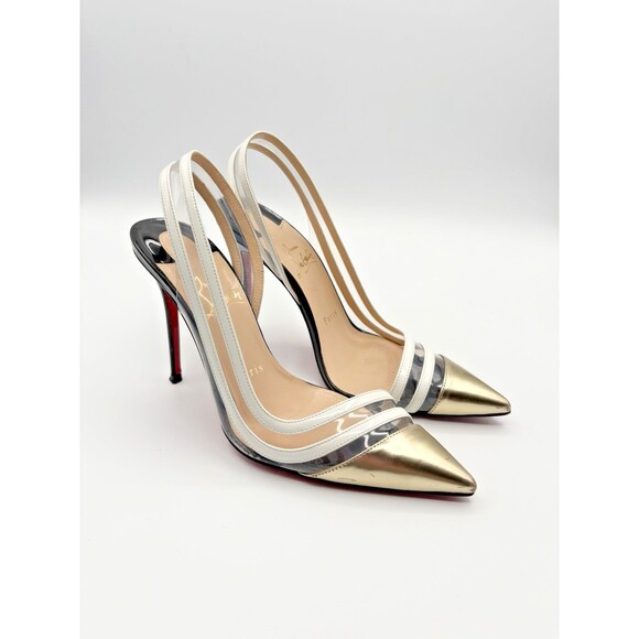 Christian Louboutin Leather & PVC Paralili Pumps Gold & White Sz EU 36.5 6.5 - Picture 4 of 13